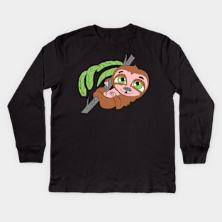 Funny Cute Hanging Relaxed Sloth Kids Long Sleeve T-Shirt